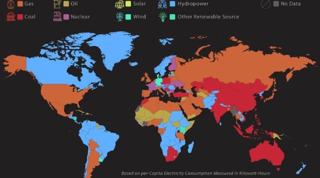 Инфографика: основные источники электроэнергии по странам - Интернет технологии.